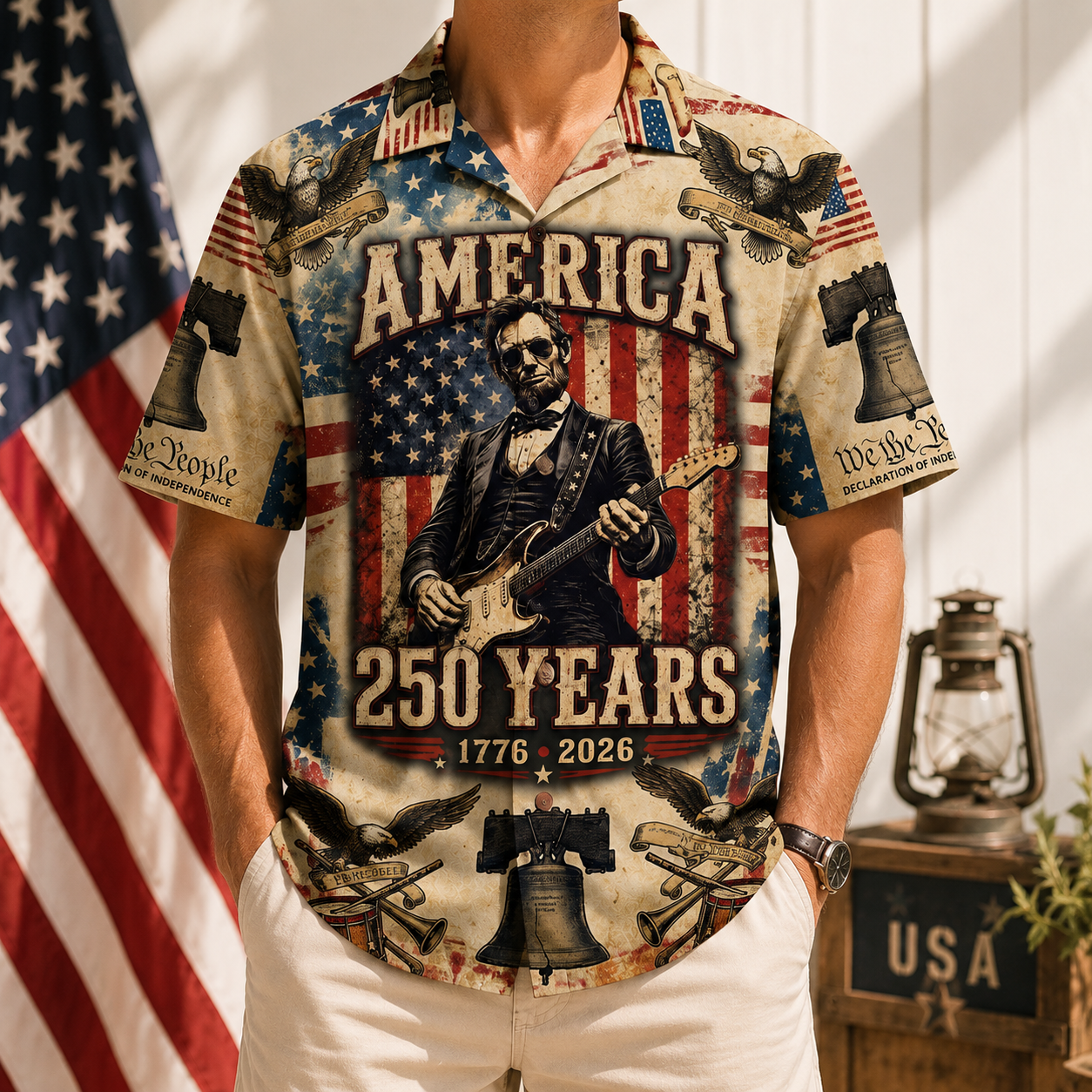 Personalized Hawaiian Shirt with American Flag for Dad 4th of July Gift HN590 - AOP Hawai Shirt GradoCreations