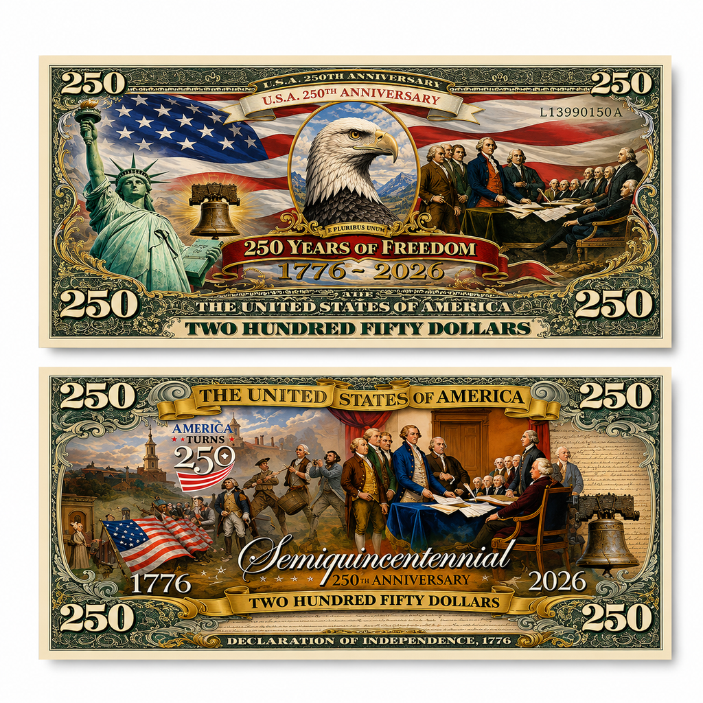 Pack of 20 Personalized USA 250th Anniversary Bills Gift Commemorative Bills GradoCreations