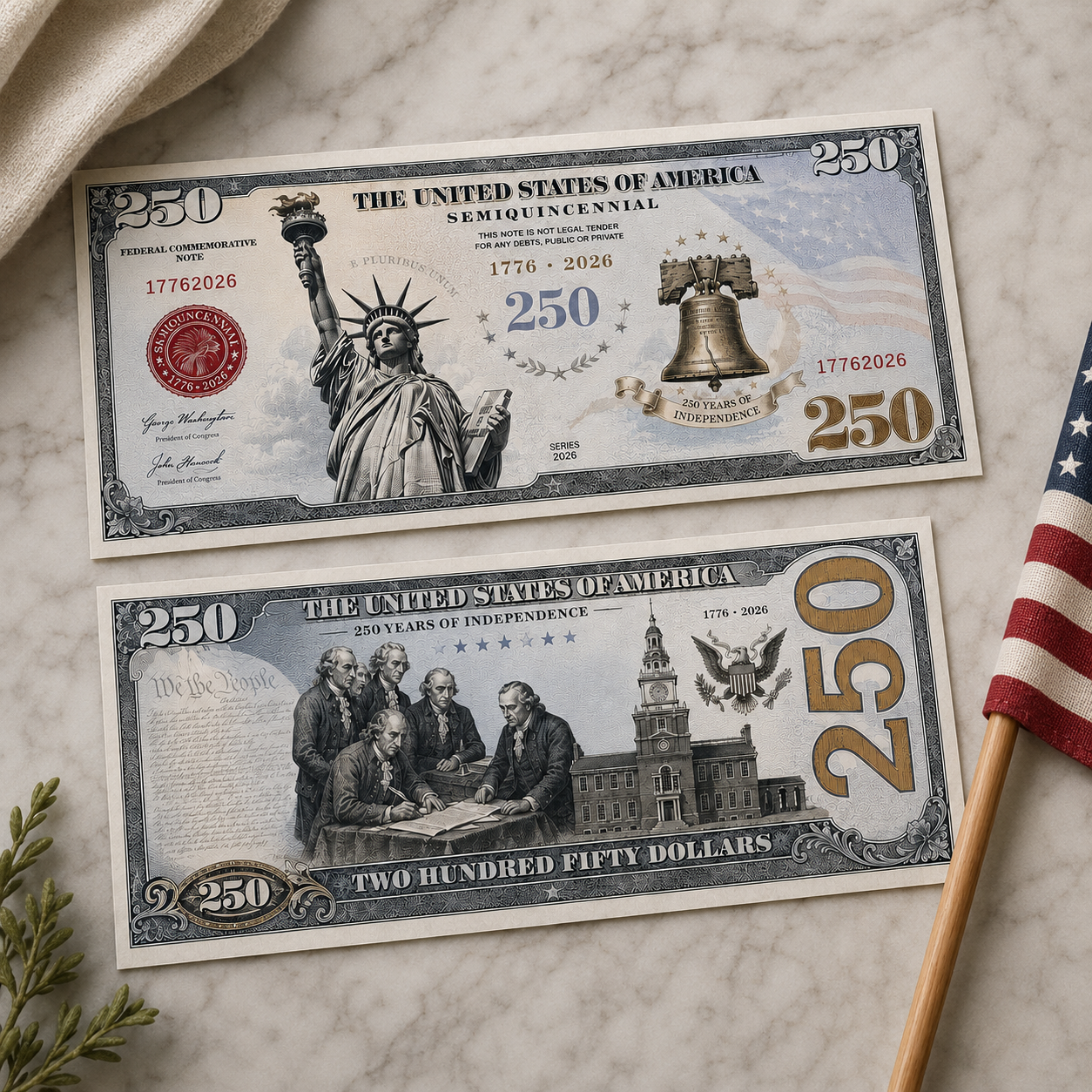 Pack of 20 USA 250th Anniversary Commemorative Bills Gift Commemorative Bills GradoCreations