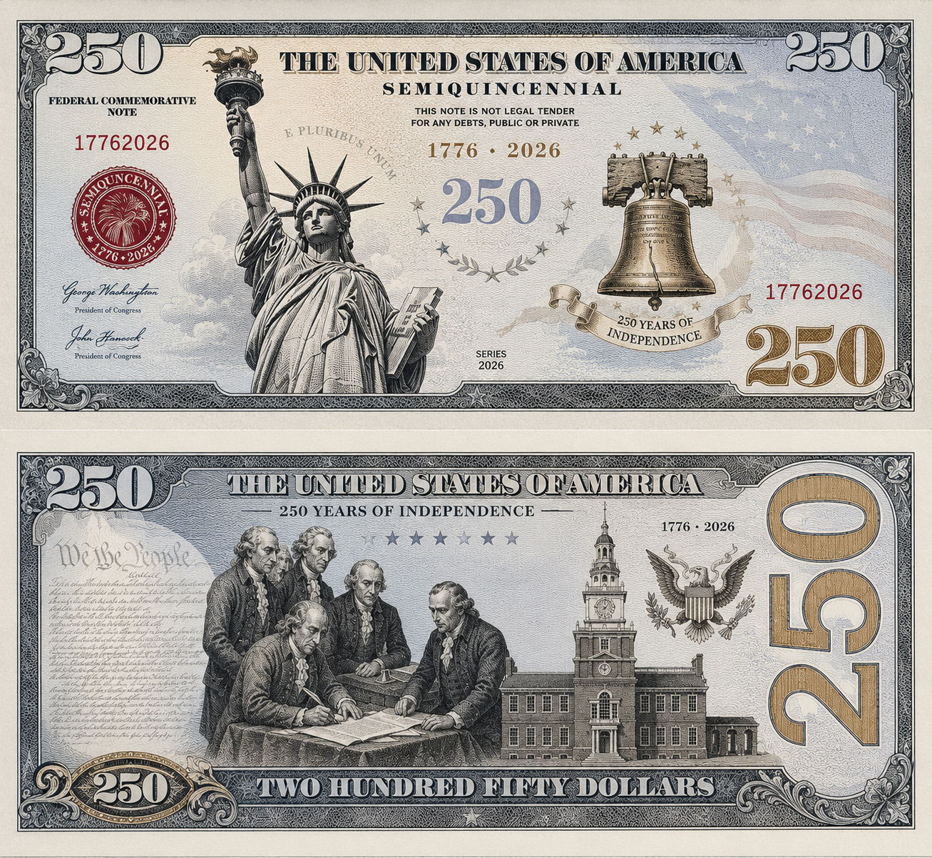 Pack of 20 USA 250th Anniversary Commemorative Bills Gift Commemorative Bills GradoCreations