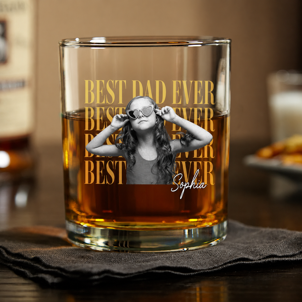 Personalized Vintage Photo Whiskey Glass Custom Gift for Dad HN590 - Print Rock Glass GradoCreations
