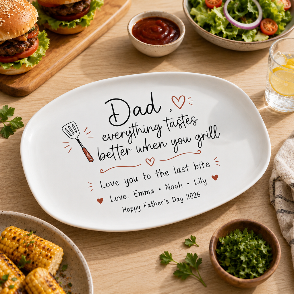 Personalized Grill Platter Custom Name Gift for Dad HN590 - Platter fix GradoCreations