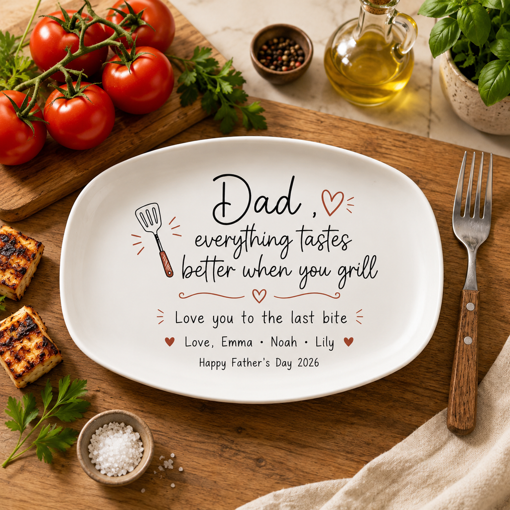 Personalized Grill Platter Custom Name Gift for Dad HN590 - Platter fix GradoCreations