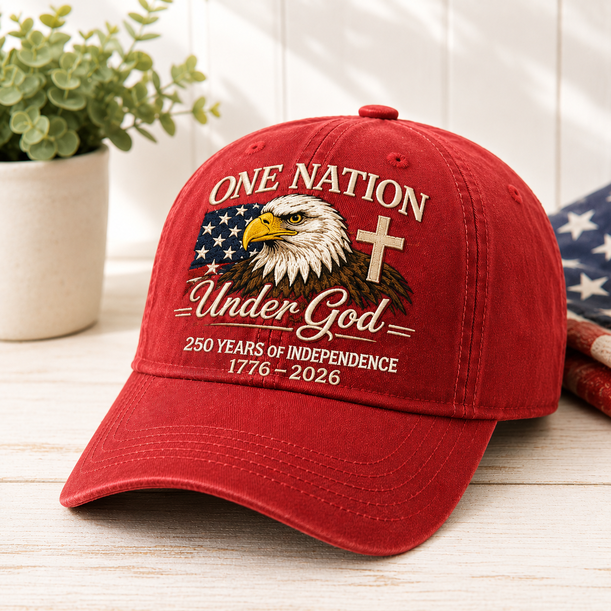 Personalized Independence Day Hat Custom 250 Years Gift Idea HN590 - Embroidered Washes Cap Fix GradoCreations
