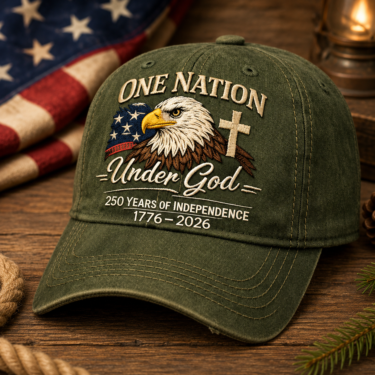 Personalized Independence Day Hat Custom 250 Years Gift Idea HN590 - Embroidered Washes Cap Fix GradoCreations