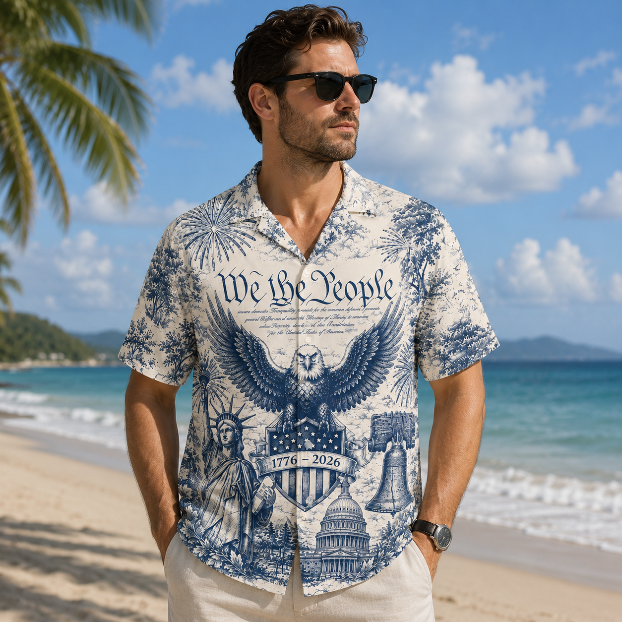 Personalized Patriotic Hawaiian Shirt Custom Design Gift for Dad HN590 - AOP Hawai Shirt GradoCreations