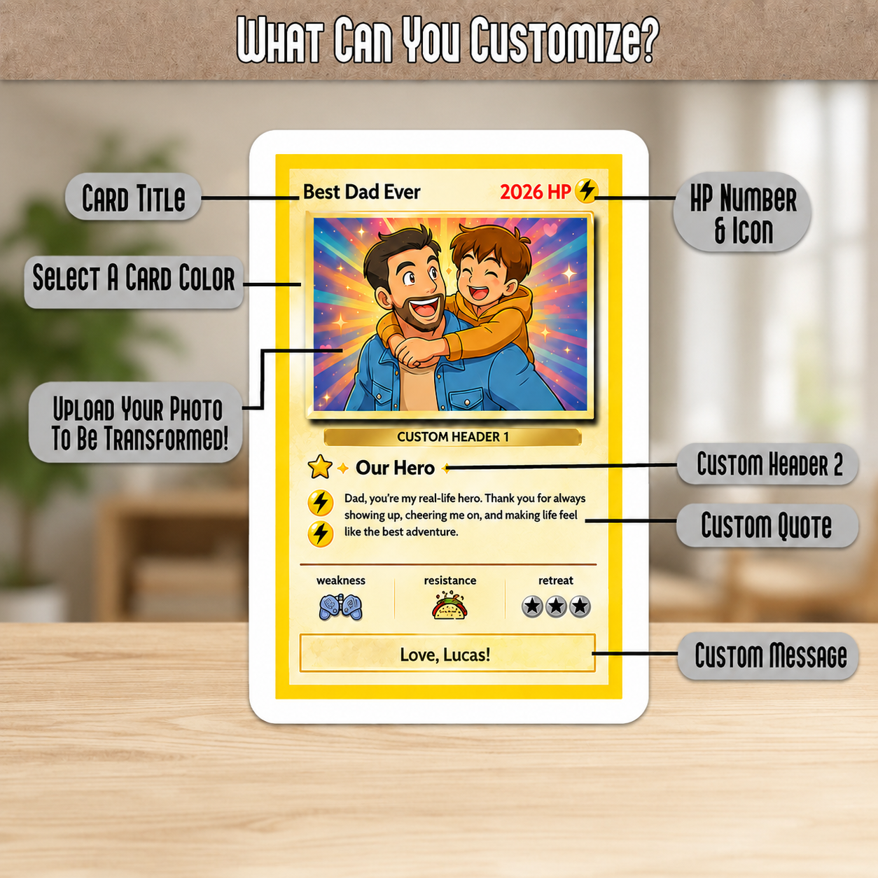 Personalized Father's Day Photo Card Best Dad Ever Gifts HN590 - PKM Trainer Card Fix GradoCreations