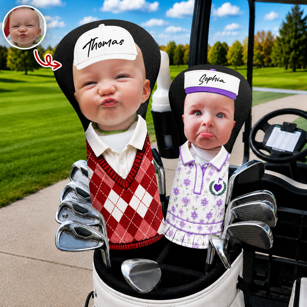 Personalized Baby Photo Golf Club Head Cover Gift for Dad HN590 - Golf Head Cover GradoCreations