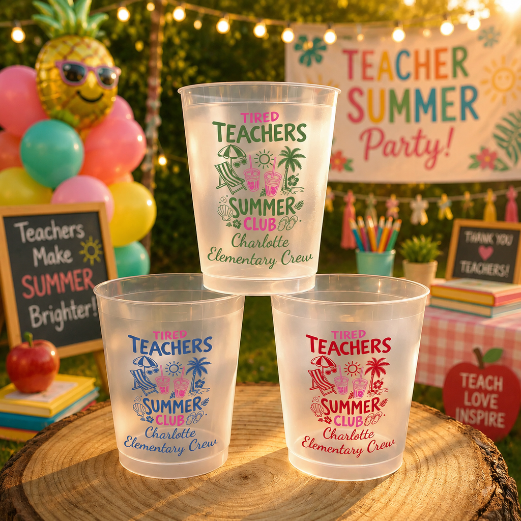 Personalized Frosted Cups with Beach Chair & Palm Tree Gift for Teachers Frosted Cups GradoCreations