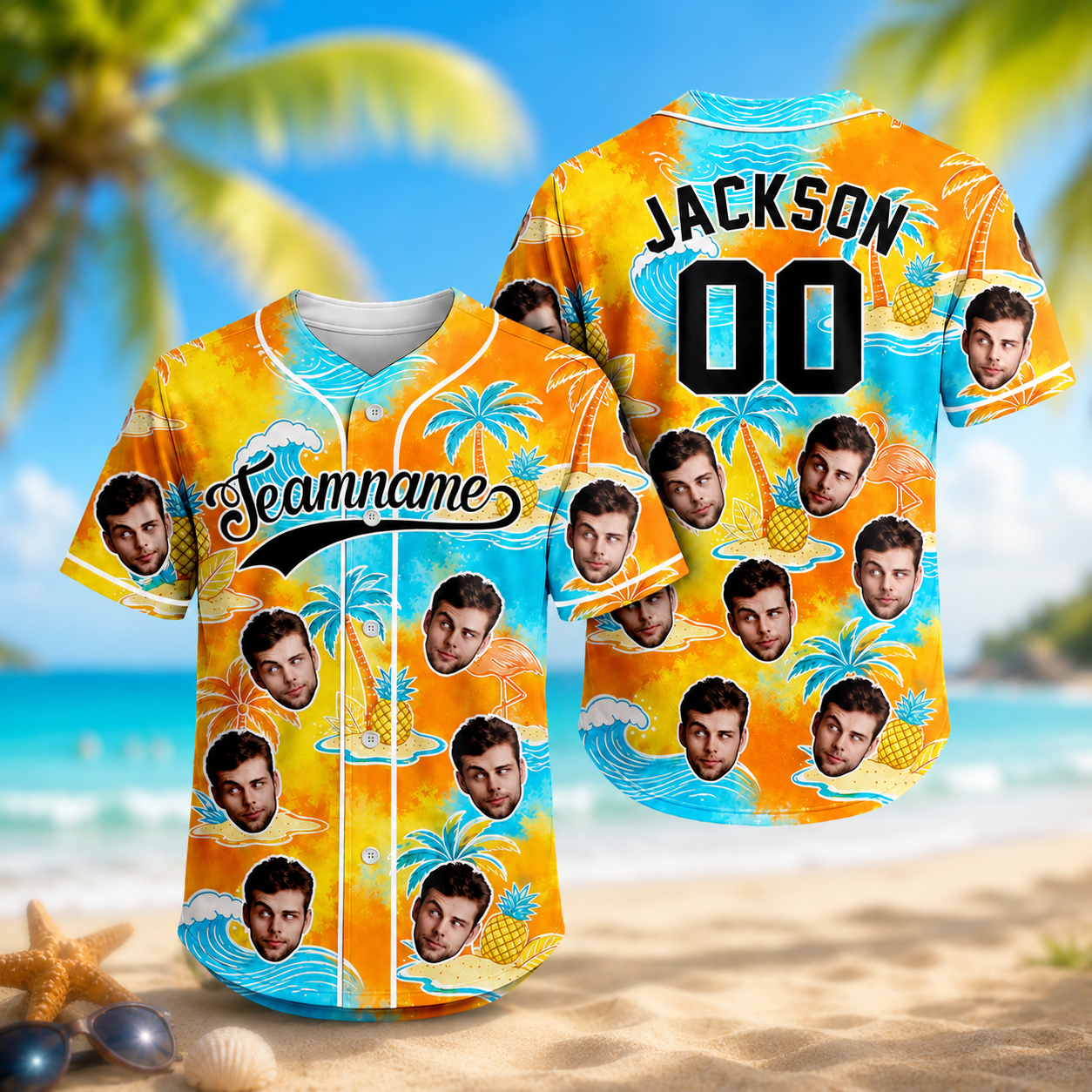 Personalized Tropical Floral Baseball Jersey Custom Photo Gift for Dad Jersey Baseball Shirt GradoCreations