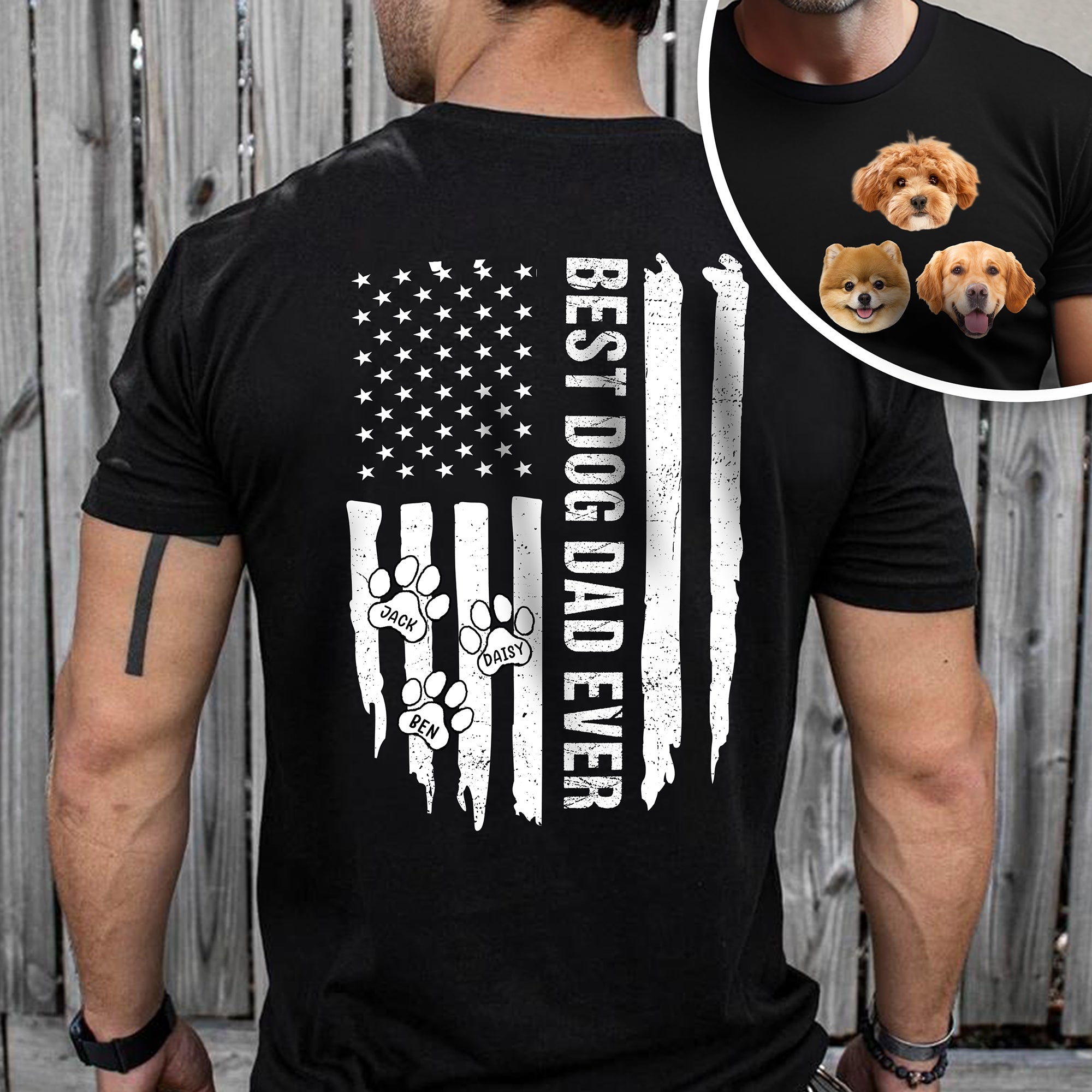 Personalized Dog Dad T-Shirt Custom Photo Gift for Father HN590 - Back&Front Shirt GradoCreations