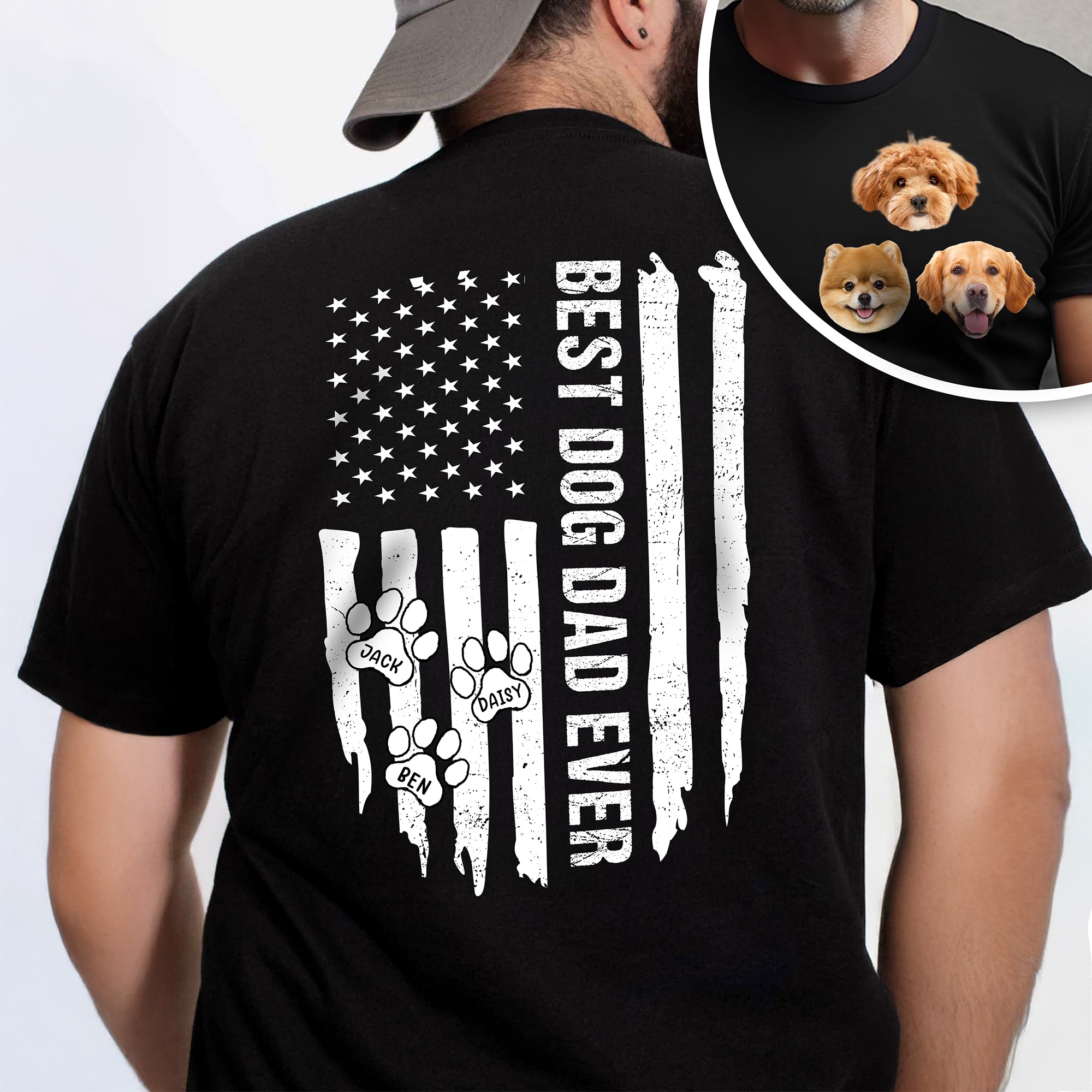 Personalized Dog Dad T-Shirt Custom Photo Gift for Father HN590 - Back&Front Shirt GradoCreations