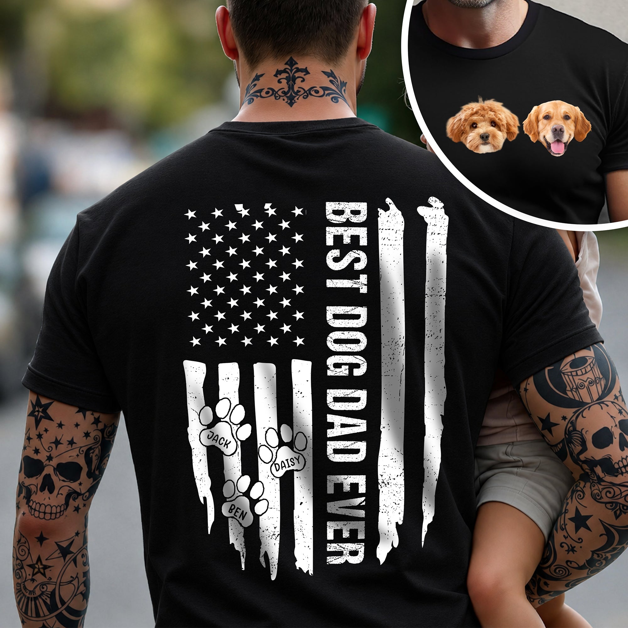 Personalized Dog Dad T-Shirt Custom Photo Gift for Father HN590 - Back&Front Shirt GradoCreations