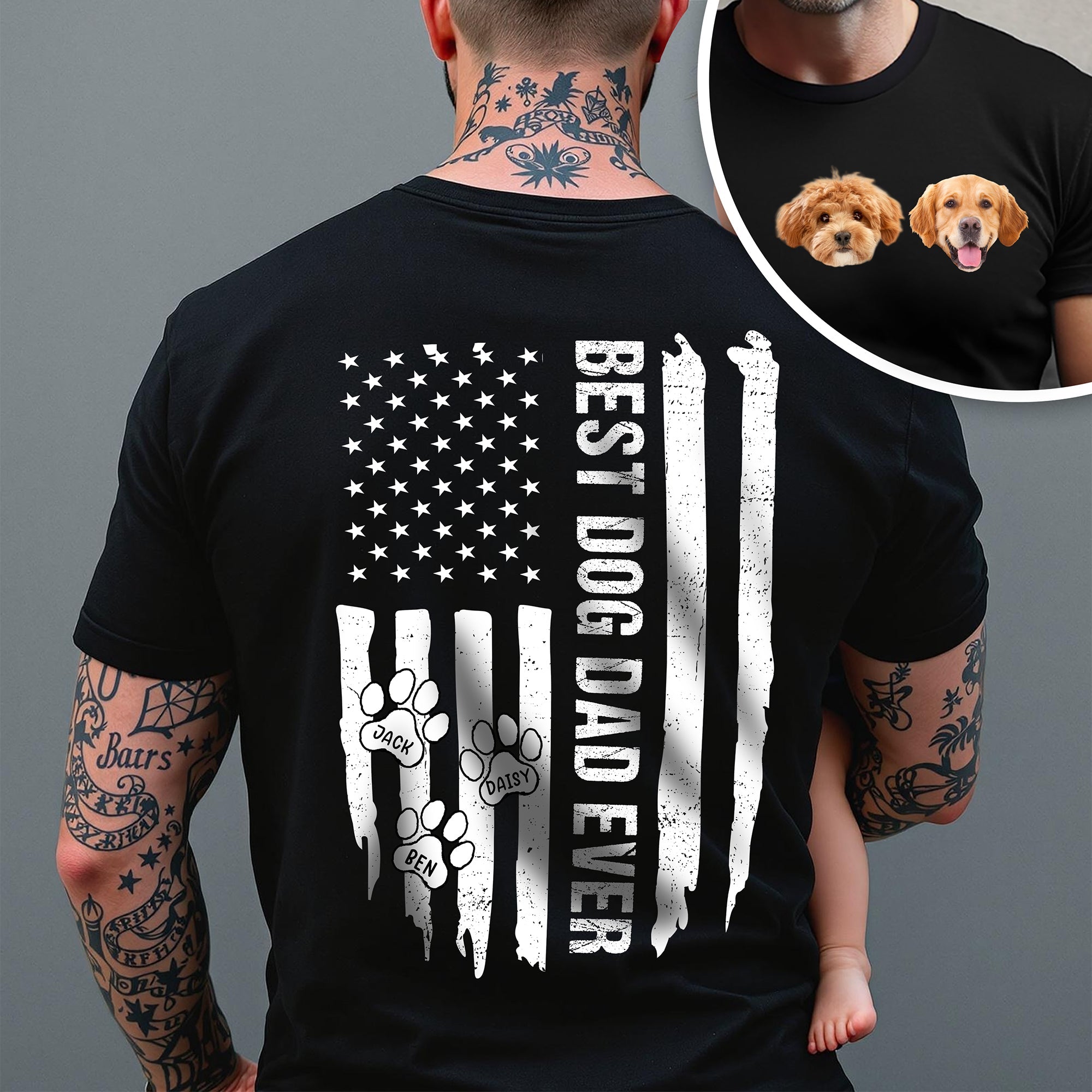 Personalized Dog Dad T-Shirt Custom Photo Gift for Father HN590 - Back&Front Shirt GradoCreations