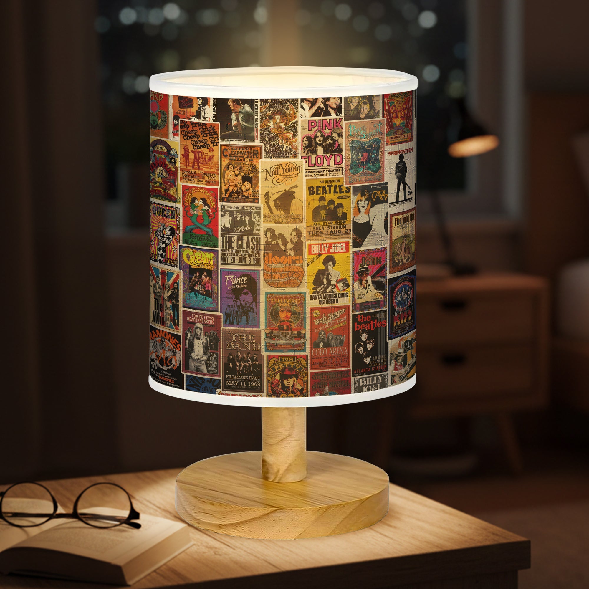 Vintage Rock Concert Fabric Lamp for Music Lovers, Retro Home Decor GradoCreations