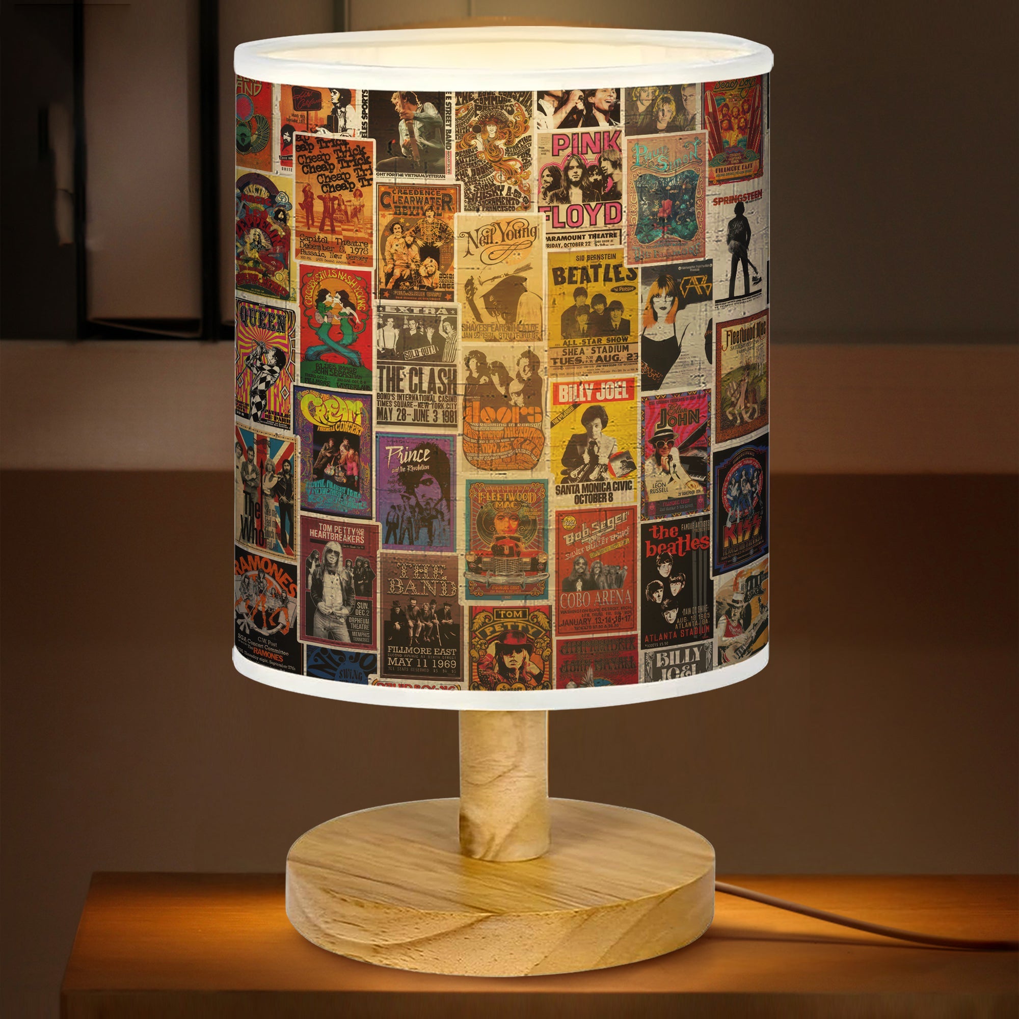 Vintage Rock Concert Fabric Lamp for Music Lovers, Retro Home Decor GradoCreations