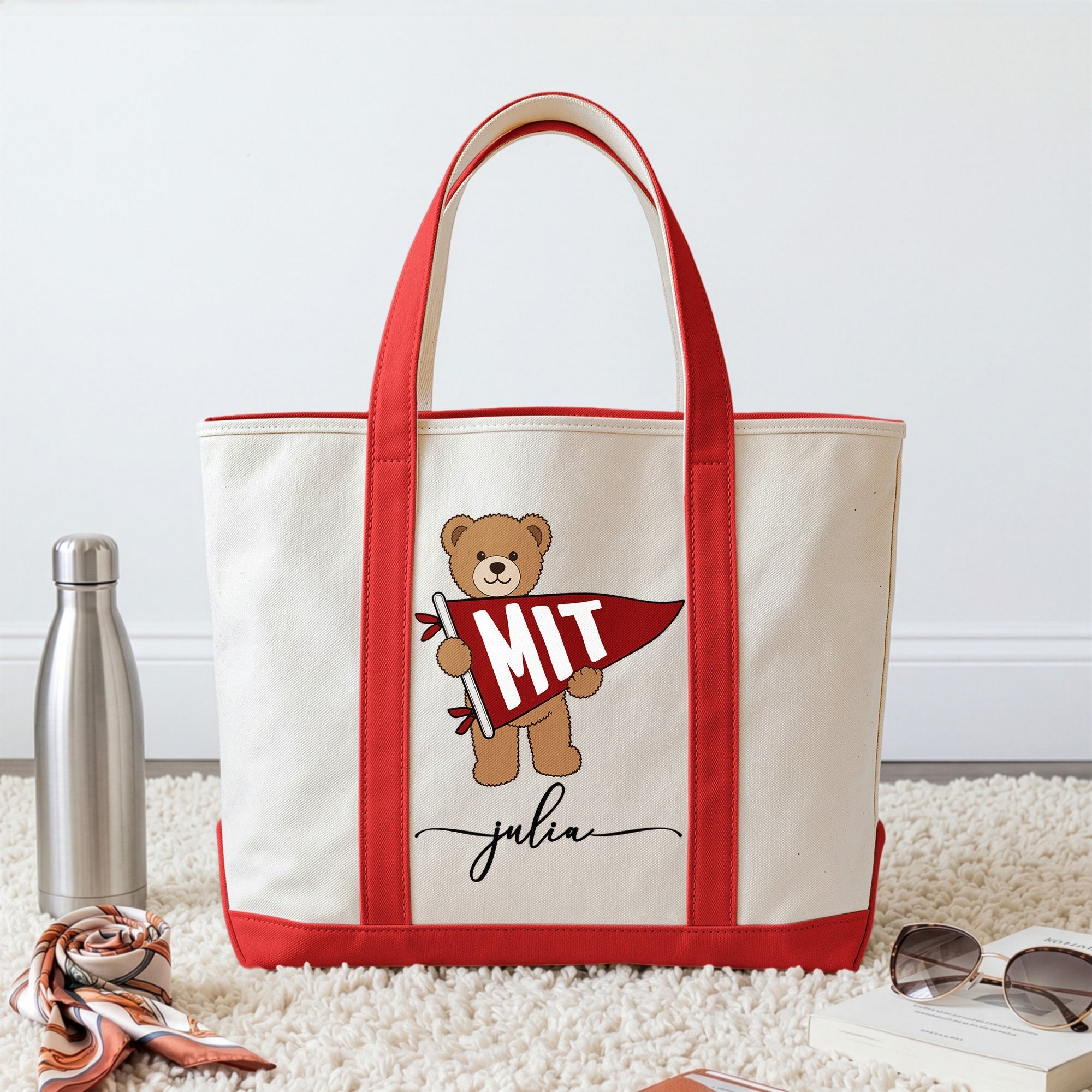 Personalized Embroidery Tote Bag with College Pennant for Students & Teachers