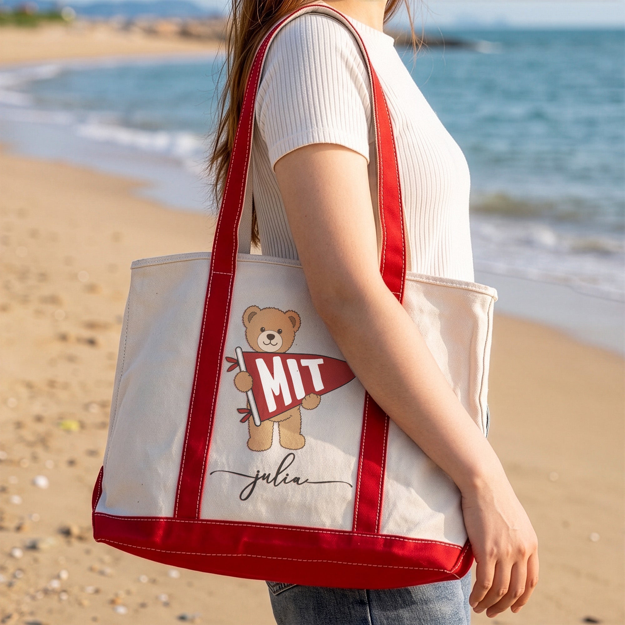 Personalized Embroidery Tote Bag with College Pennant for Students & Teachers