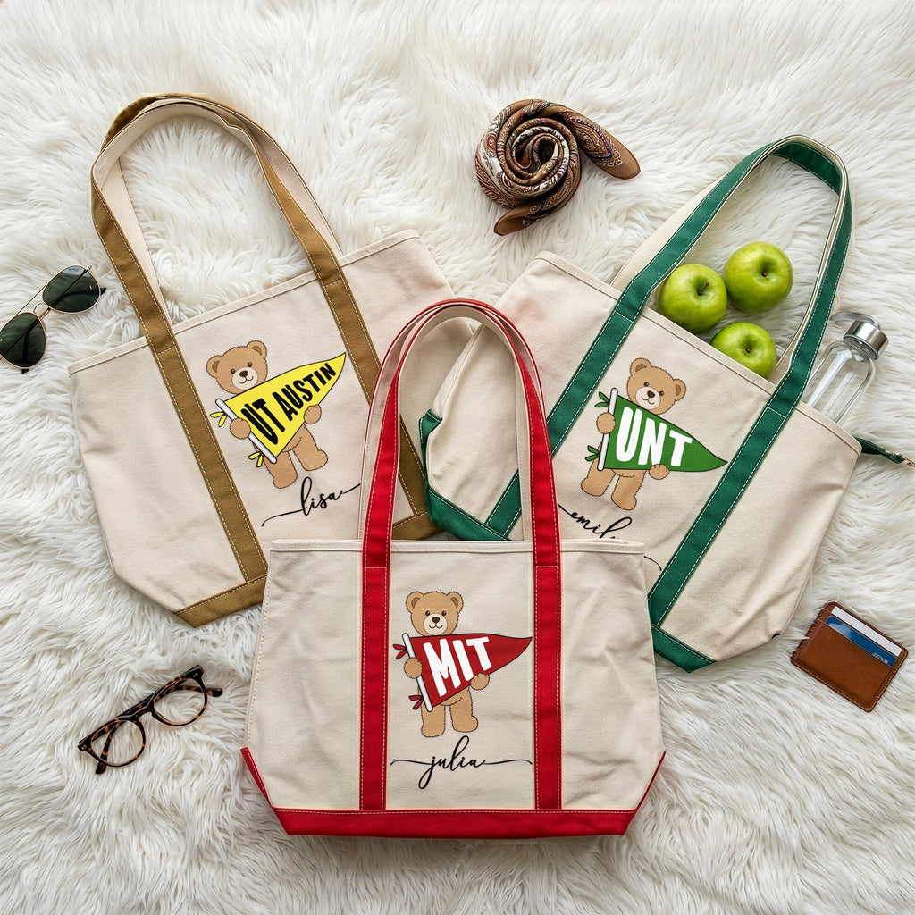 Personalized Embroidery Tote Bag with College Pennant for Students & Teachers