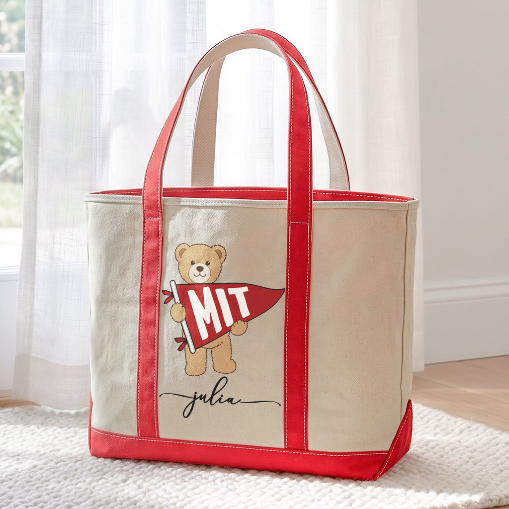 Personalized Embroidery Tote Bag with College Pennant for Students & Teachers