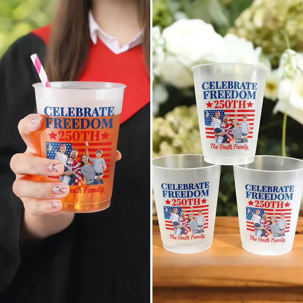 Personalized Frosted Cups Custom Photo Patriotic Gift Family