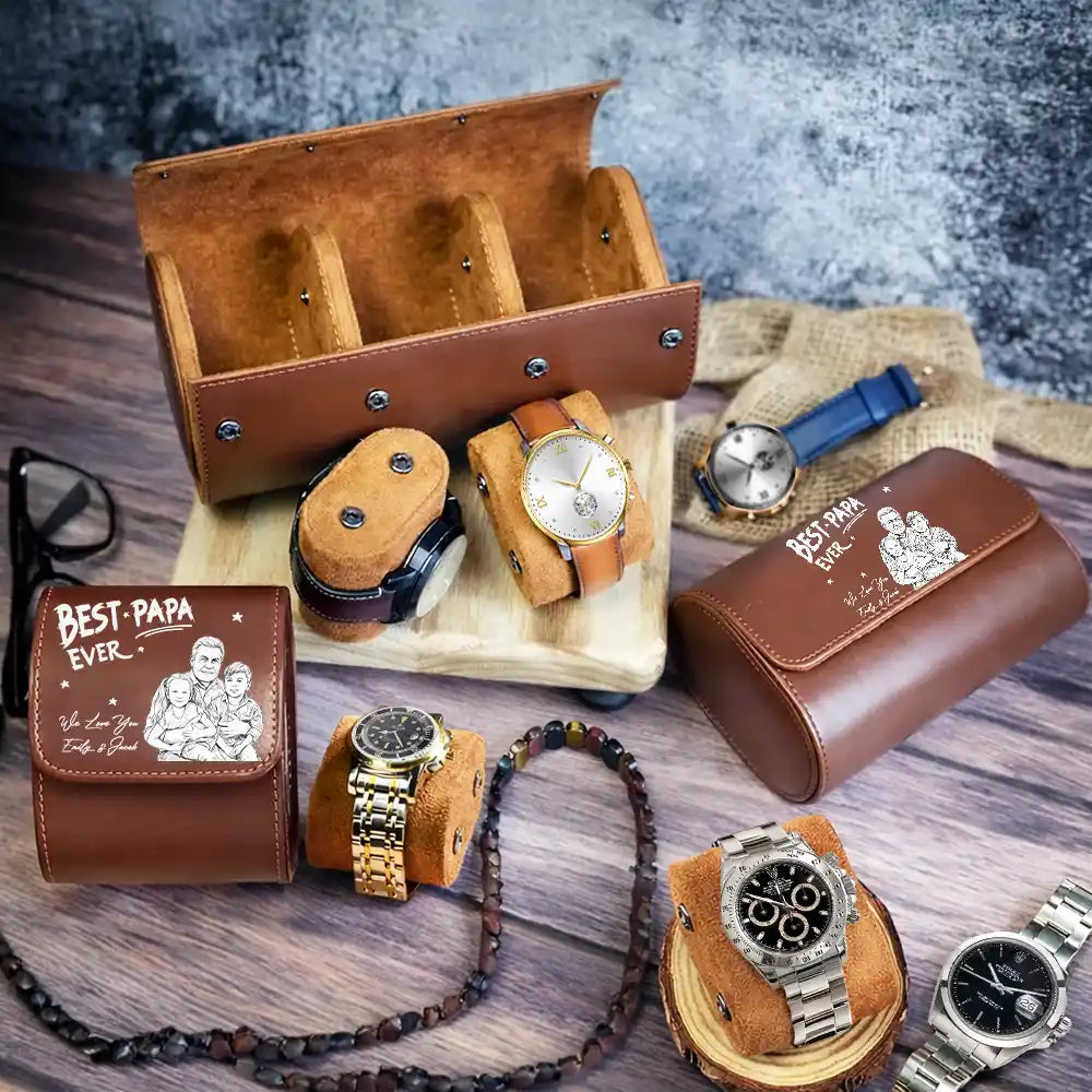 Personalized Leather Watch Case Custom Name Gift for Dad
