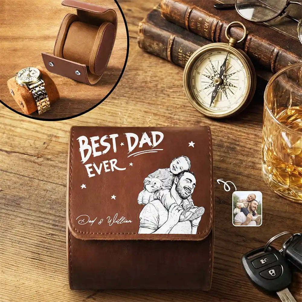 Personalized Leather Watch Case Custom Name Gift for Dad