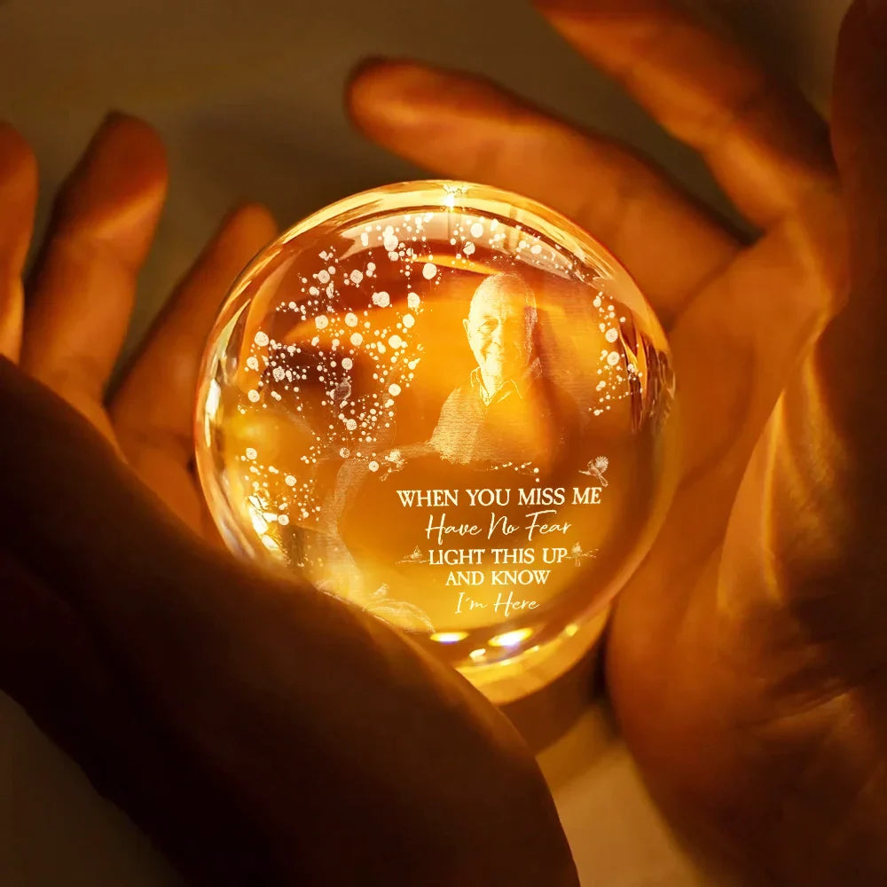 Personalized Crystal Globe Lamp Custom Photo Gift for Dad, Grandpa