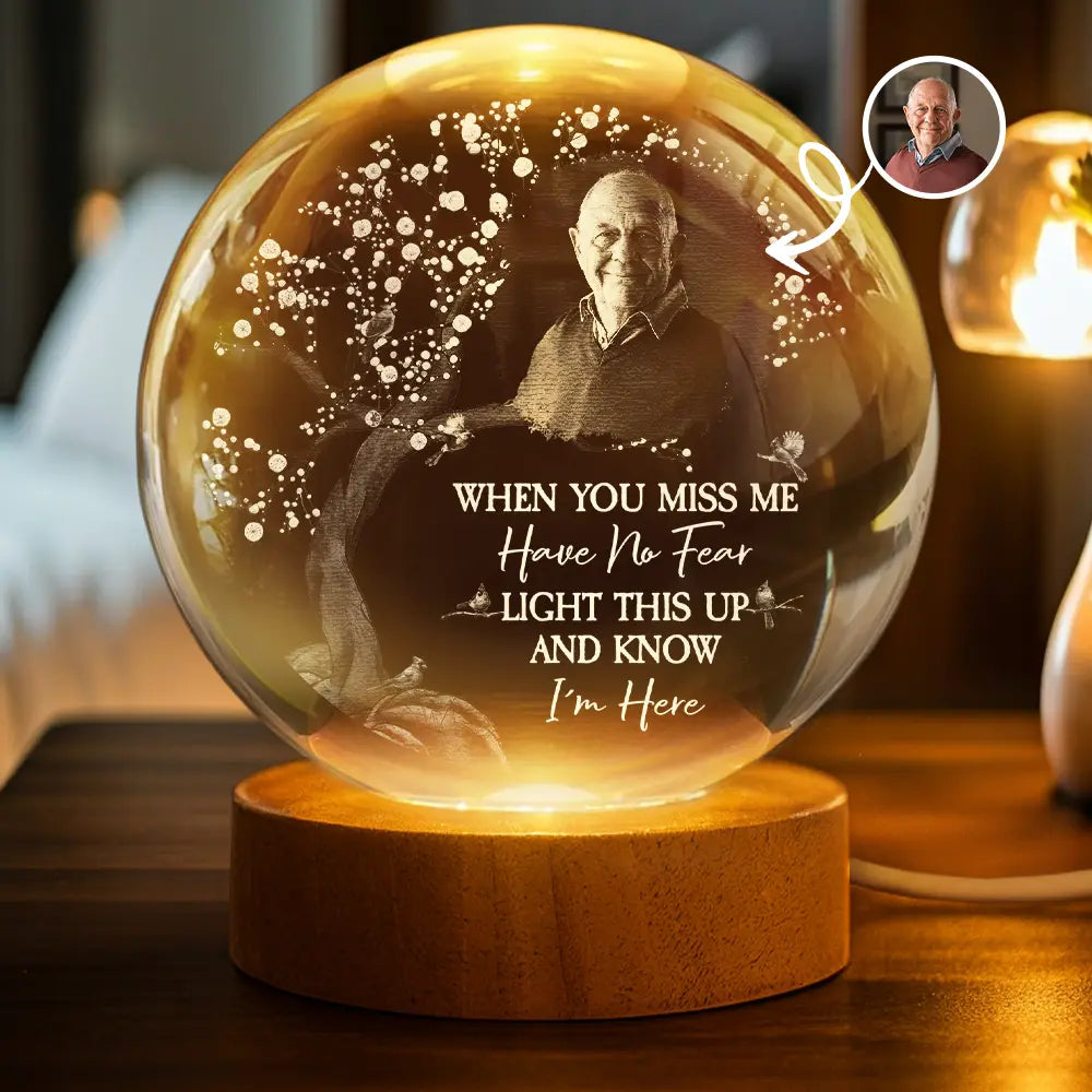 Personalized Crystal Globe Lamp Custom Photo Gift for Dad, Grandpa