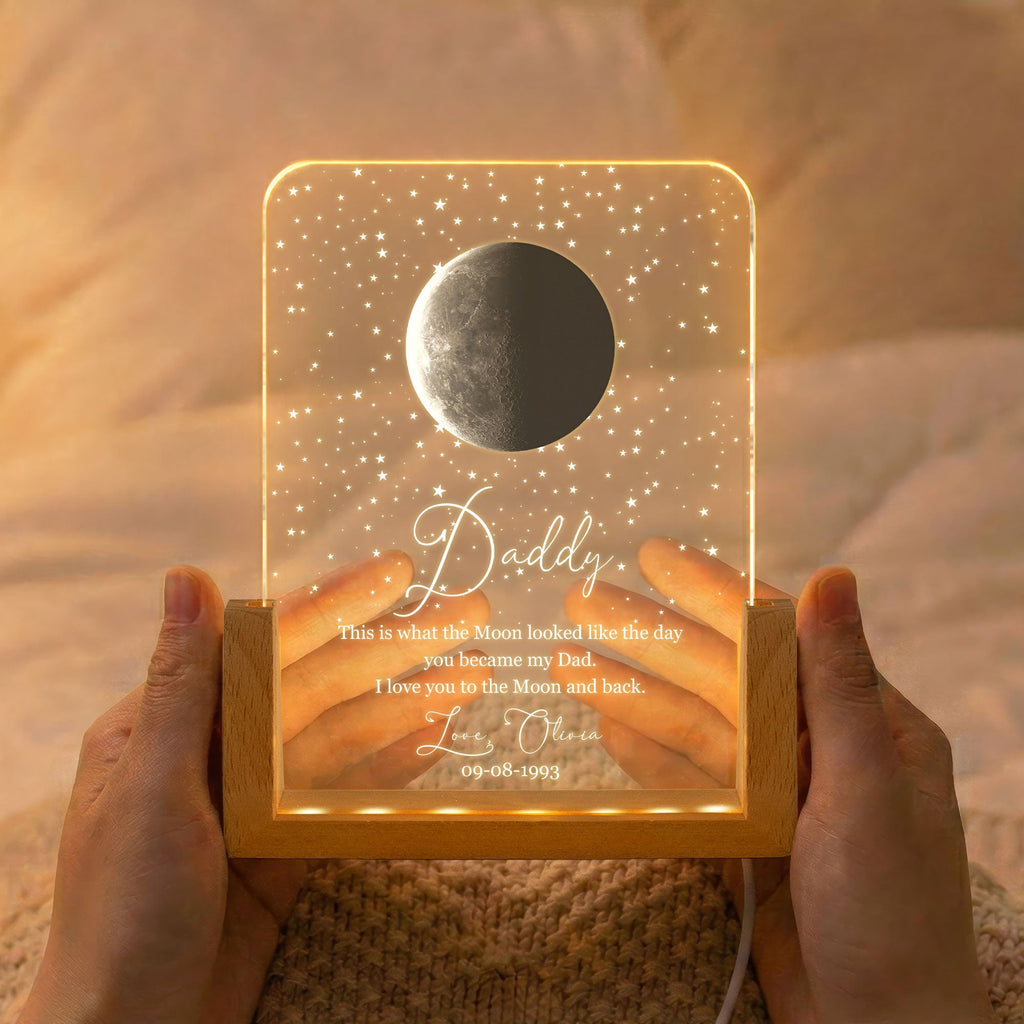 Personalized 3D Moon Phase LED Light Custom Gift for Dad