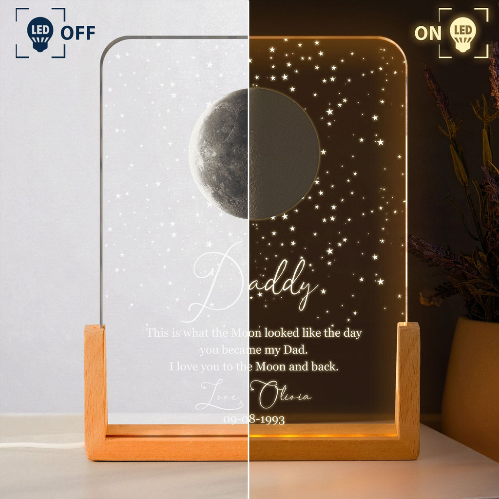 Personalized 3D Moon Phase LED Light Custom Gift for Dad