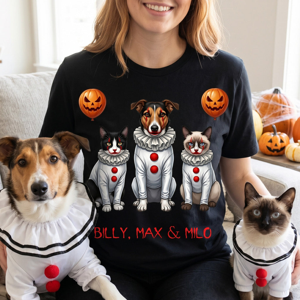 Custom Pet Portrait Halloween Clown Shirt Gift for Pet Lover Cotton Apparel GradoCreations