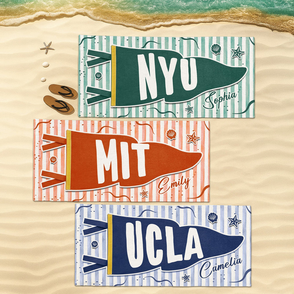 Personalized Graduation Beach Towel Custom School Pennant Gift for Students