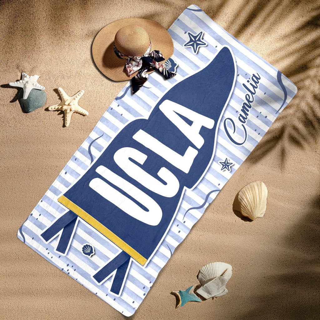 Personalized Graduation Beach Towel Custom School Pennant Gift for Students