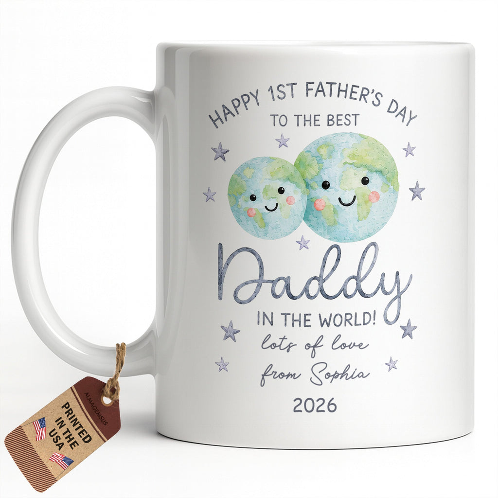 Personalized Coffee Mug for Dad Happy 1st Father's Day Globe Gift Edge-to-edge Mug GradoCreations
