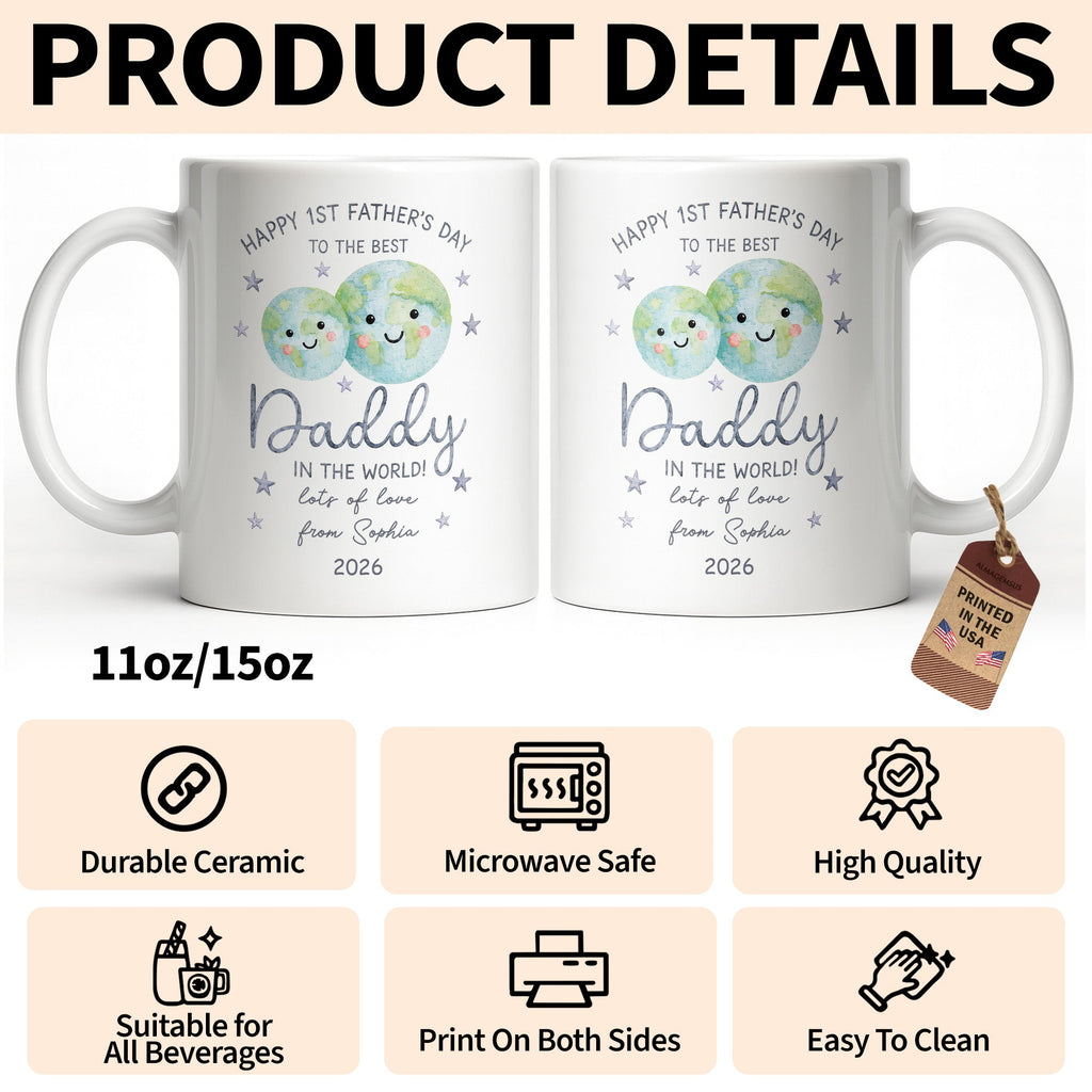 Personalized Coffee Mug for Dad Happy 1st Father's Day Globe Gift Edge-to-edge Mug GradoCreations