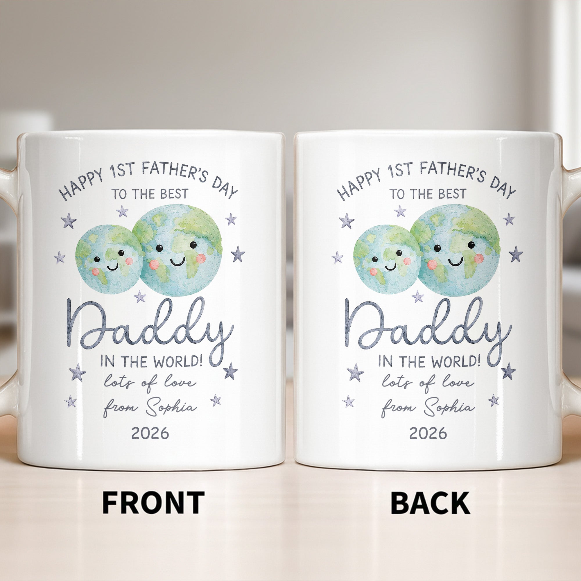 Personalized Coffee Mug for Dad Happy 1st Father's Day Globe Gift Edge-to-edge Mug GradoCreations