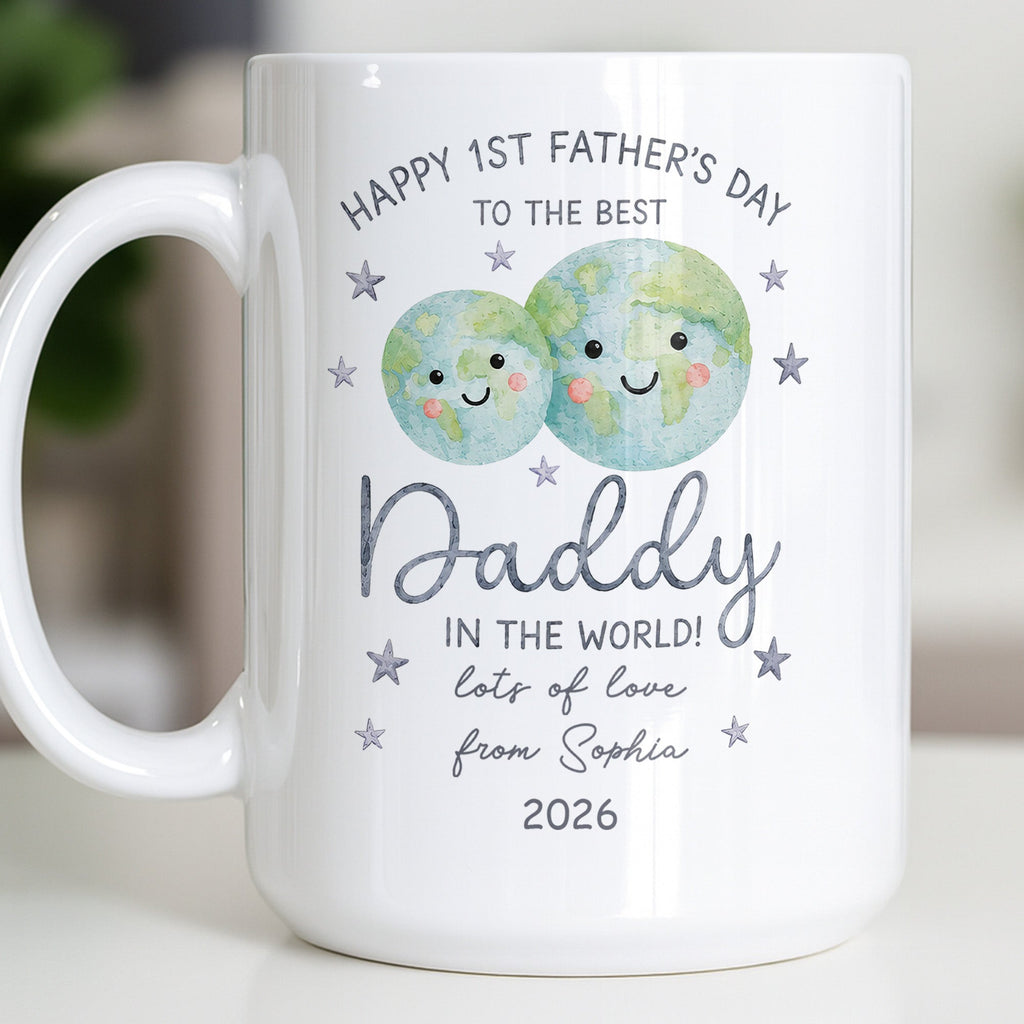 Personalized Coffee Mug for Dad Happy 1st Father's Day Globe Gift Edge-to-edge Mug GradoCreations