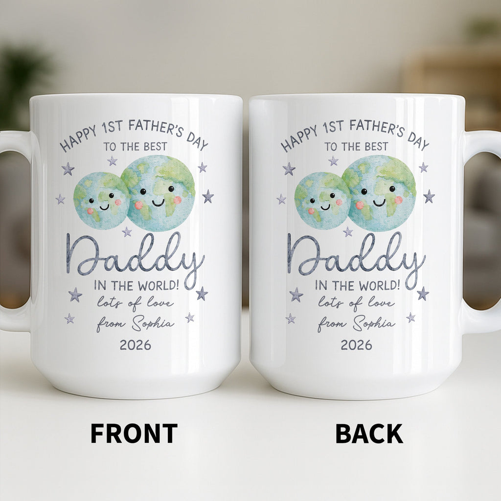 Personalized Coffee Mug for Dad Happy 1st Father's Day Globe Gift Edge-to-edge Mug GradoCreations