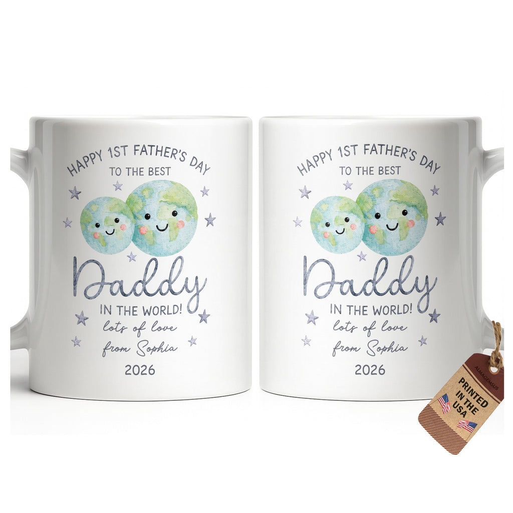 Personalized Coffee Mug for Dad Happy 1st Father's Day Globe Gift Edge-to-edge Mug GradoCreations