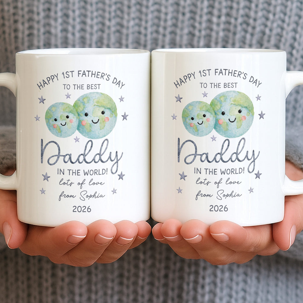 Personalized Coffee Mug for Dad Happy 1st Father's Day Globe Gift Edge-to-edge Mug GradoCreations