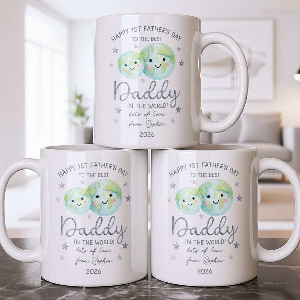 Personalized Coffee Mug for Dad Happy 1st Father's Day Globe Gift Edge-to-edge Mug GradoCreations