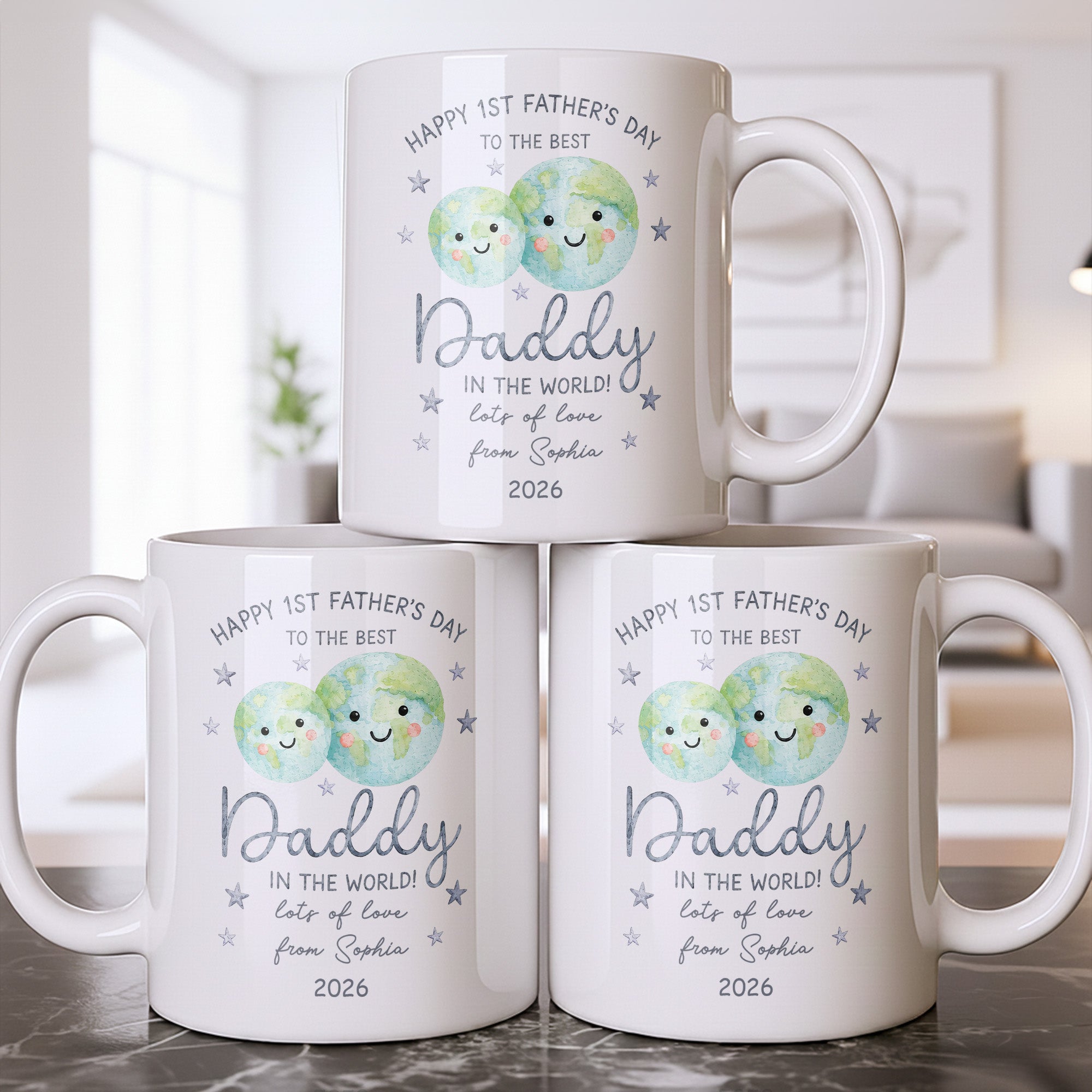 Personalized Coffee Mug for Dad Happy 1st Father's Day Globe Gift Edge-to-edge Mug GradoCreations