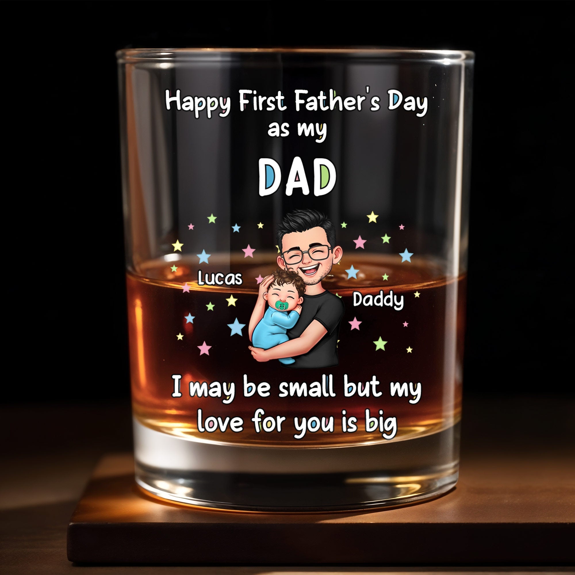 Personalized Whiskey Glass Custom Art Gift for Dad - First Father's Day Whiskey Glass GradoCreations