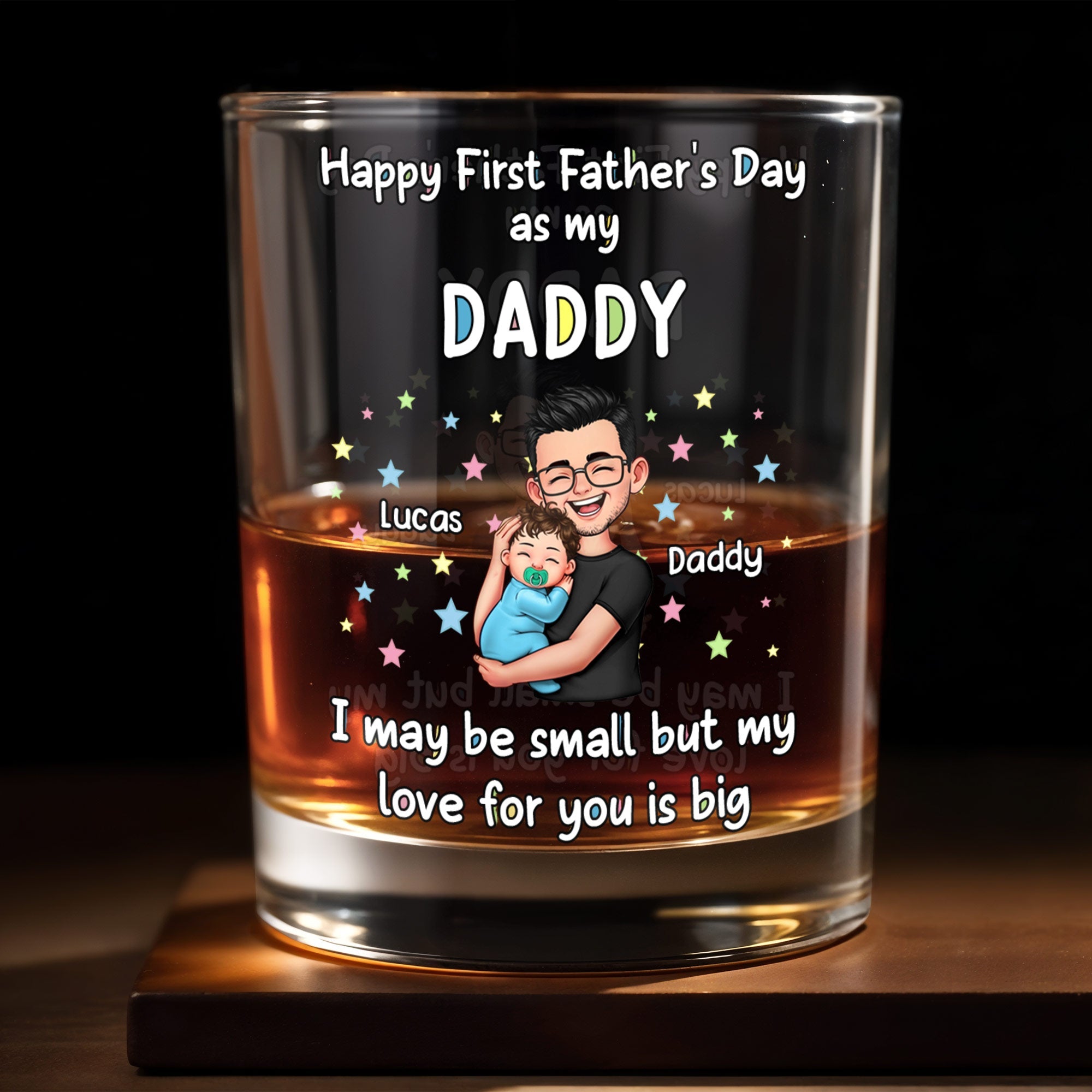 Personalized Whiskey Glass Custom Art Gift for Dad - First Father's Day Whiskey Glass GradoCreations