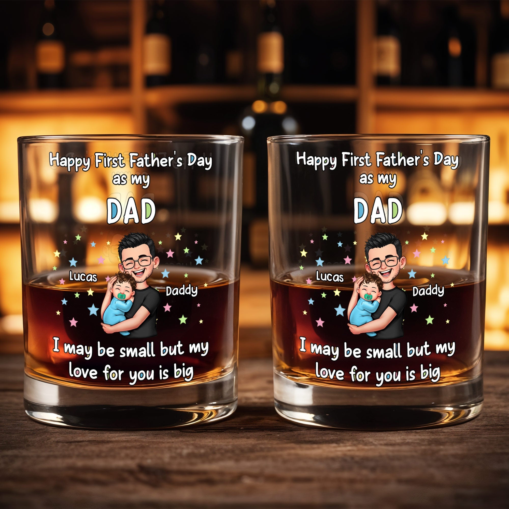 Personalized Whiskey Glass Custom Art Gift for Dad - First Father's Day Whiskey Glass GradoCreations