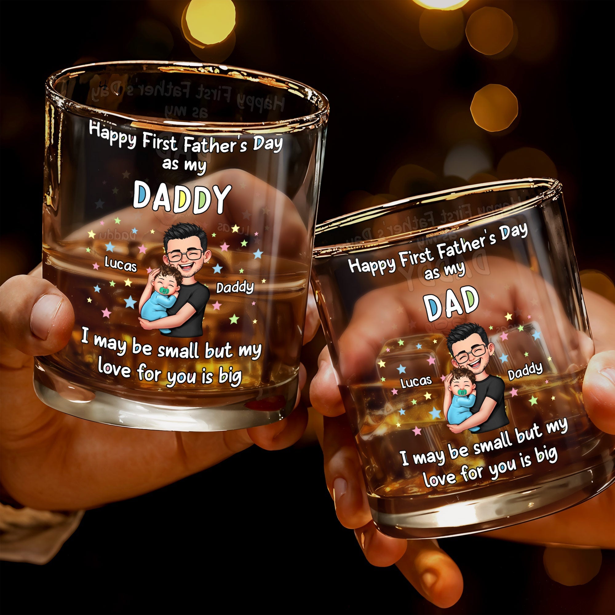Personalized Whiskey Glass Custom Art Gift for Dad - First Father's Day Whiskey Glass GradoCreations