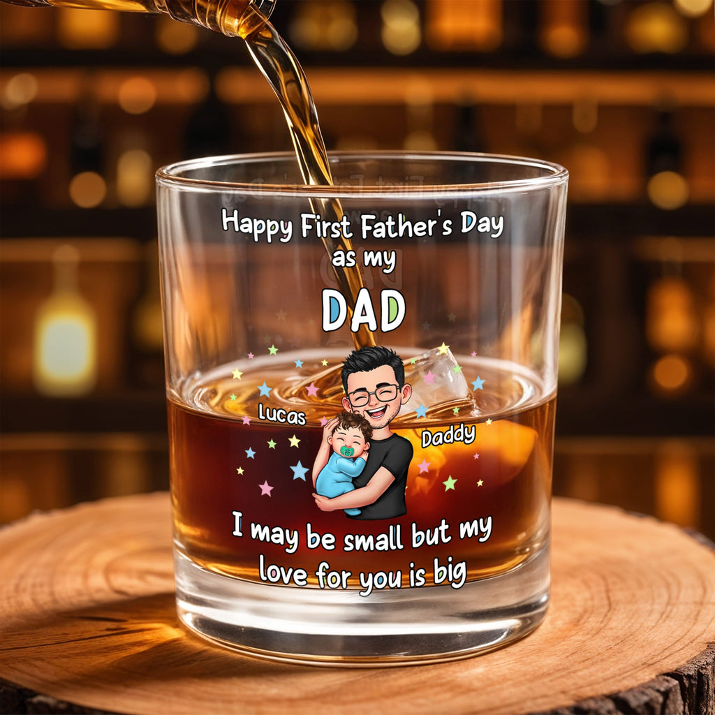 Personalized Whiskey Glass Custom Art Gift for Dad - First Father's Day Whiskey Glass GradoCreations