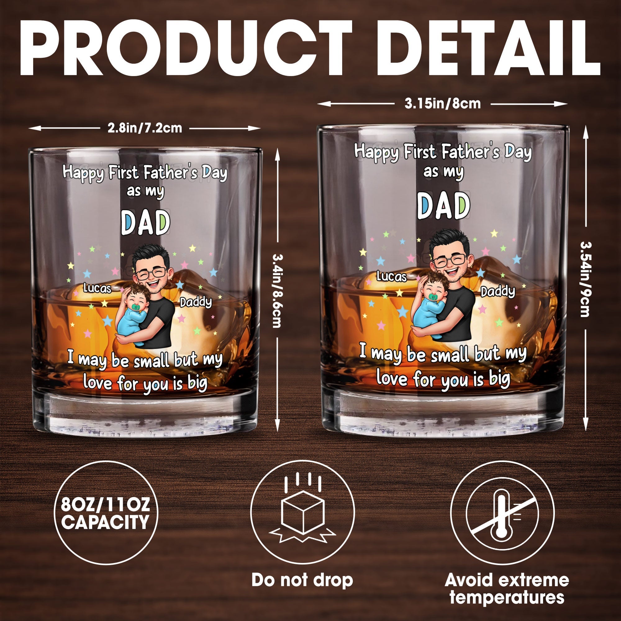 Personalized Whiskey Glass Custom Art Gift for Dad - First Father's Day Whiskey Glass GradoCreations