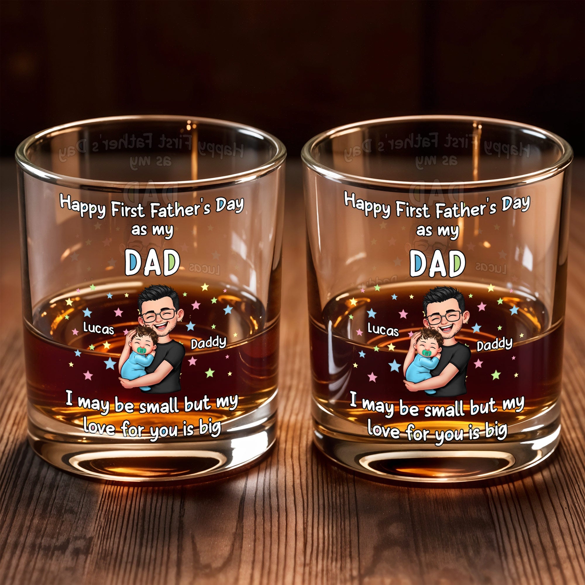 Personalized Whiskey Glass Custom Art Gift for Dad - First Father's Day Whiskey Glass GradoCreations